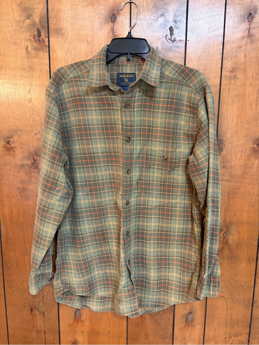 Woolrich Olive and Orange Plaid Flannel Shirt Jacket